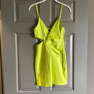 lime green twist front dress. zipper on the side, adjustable straps.